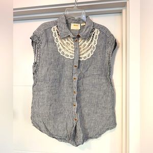 Anthropologie Maeve Linen Shirt with Lace Detail